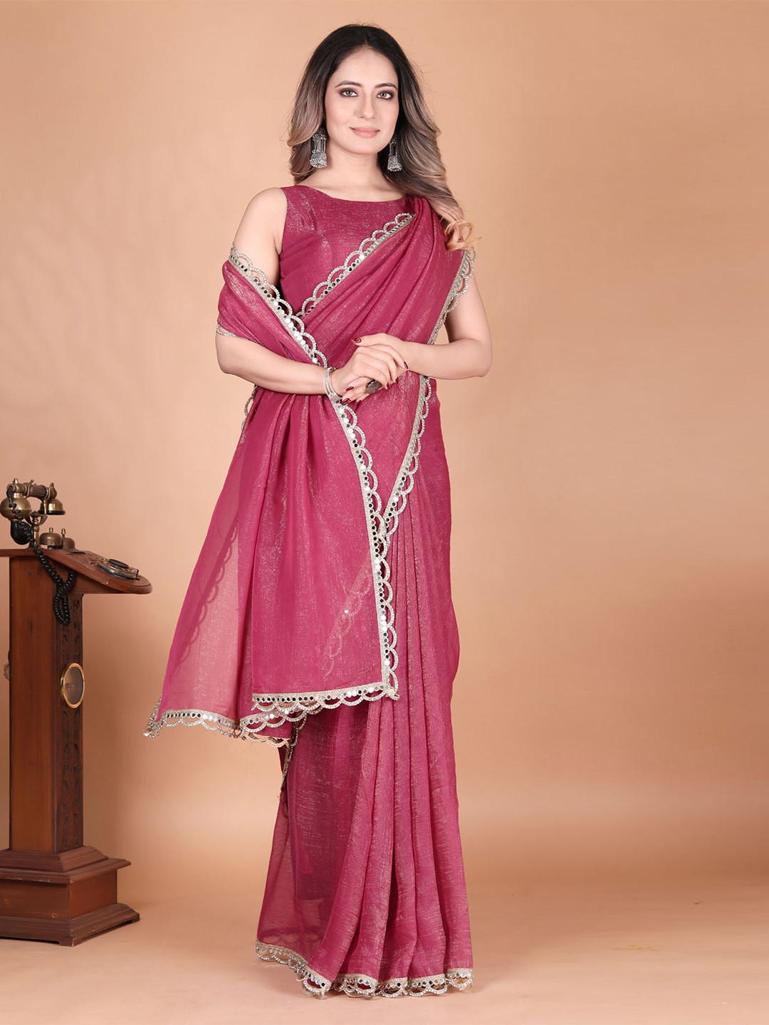 Anneca Mirror WorkEmbellished Tissue Party Saree