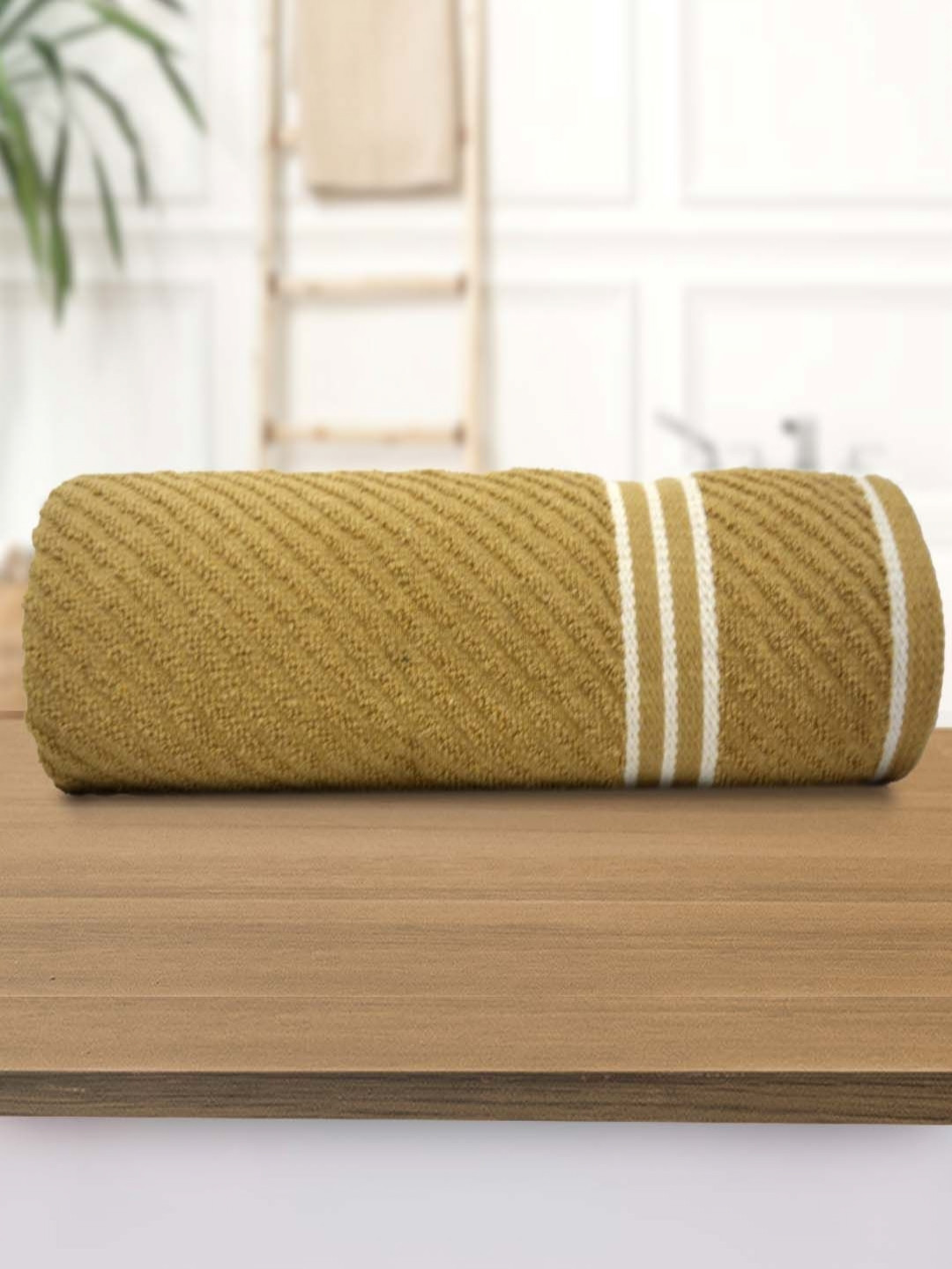 Myntra Elegant Homes Beige And White Cotton 400 GSM Bath Towel