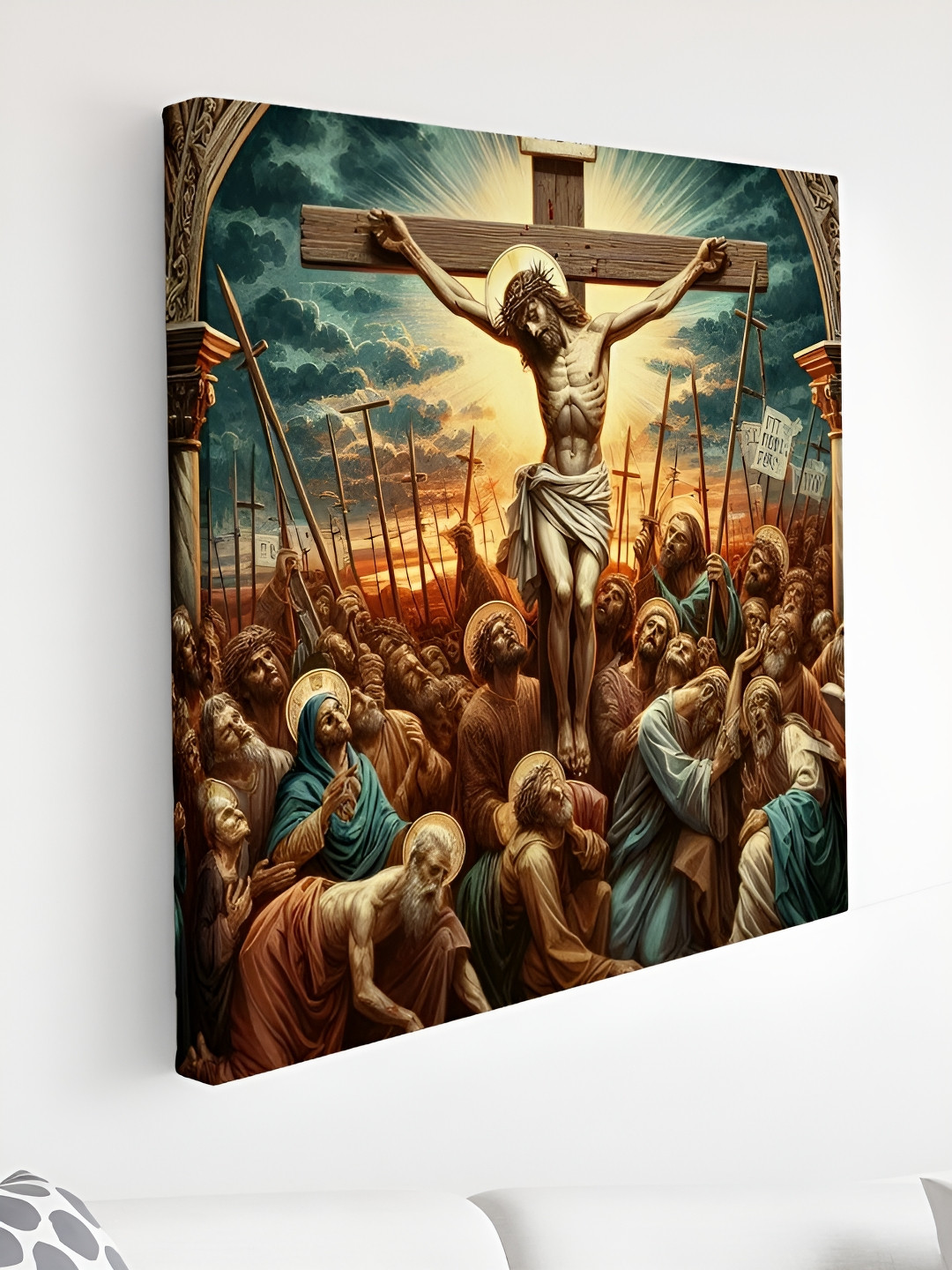 Myntra Elegant Homes Blue & Brown Jesus Christ Religious Canvas Wall Art