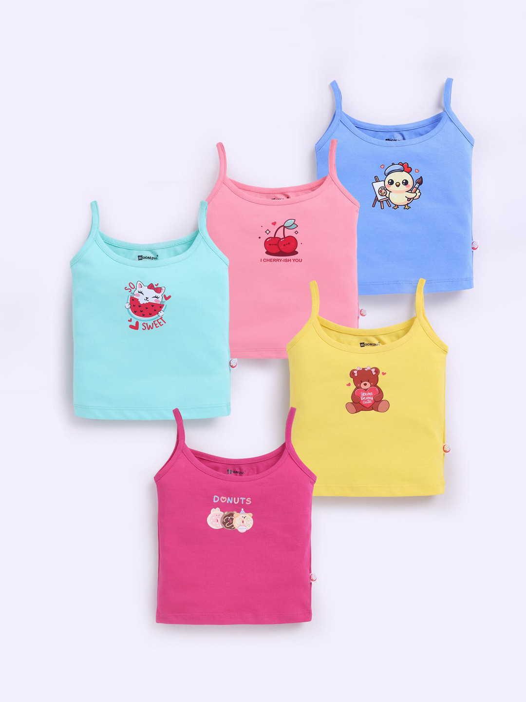 MooNKids Infant Kids Pack Of 3 Cotton Basic Vests MK_Slip_5 pnk fucsia ylw dep blu p.blu