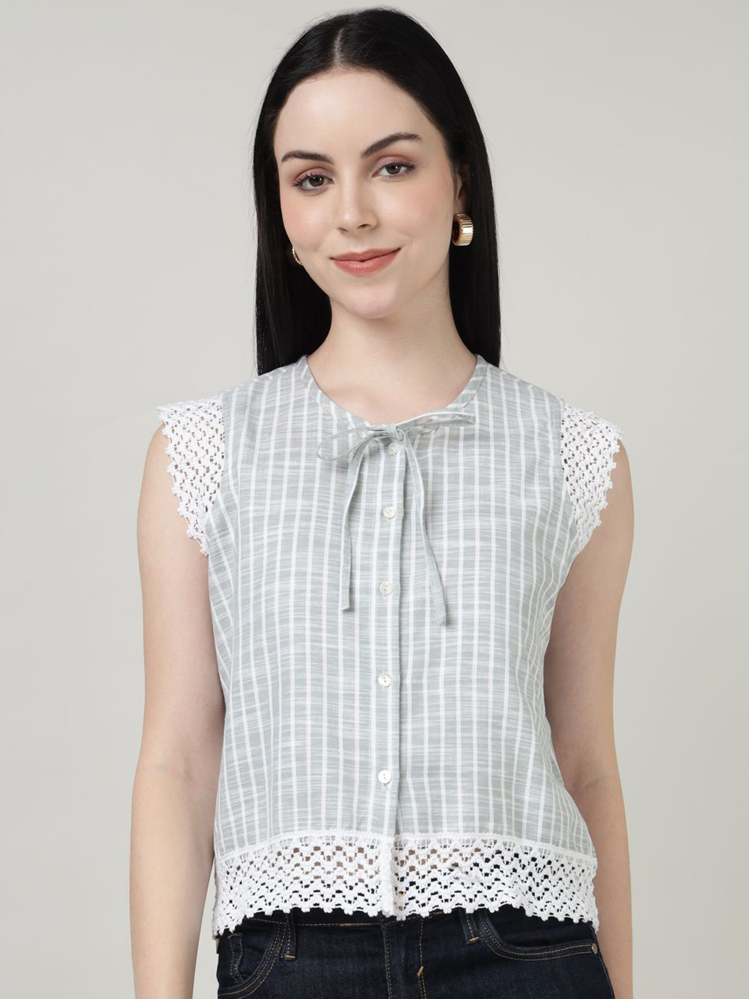 Sands of India Striped Cotton Shirt Style Top