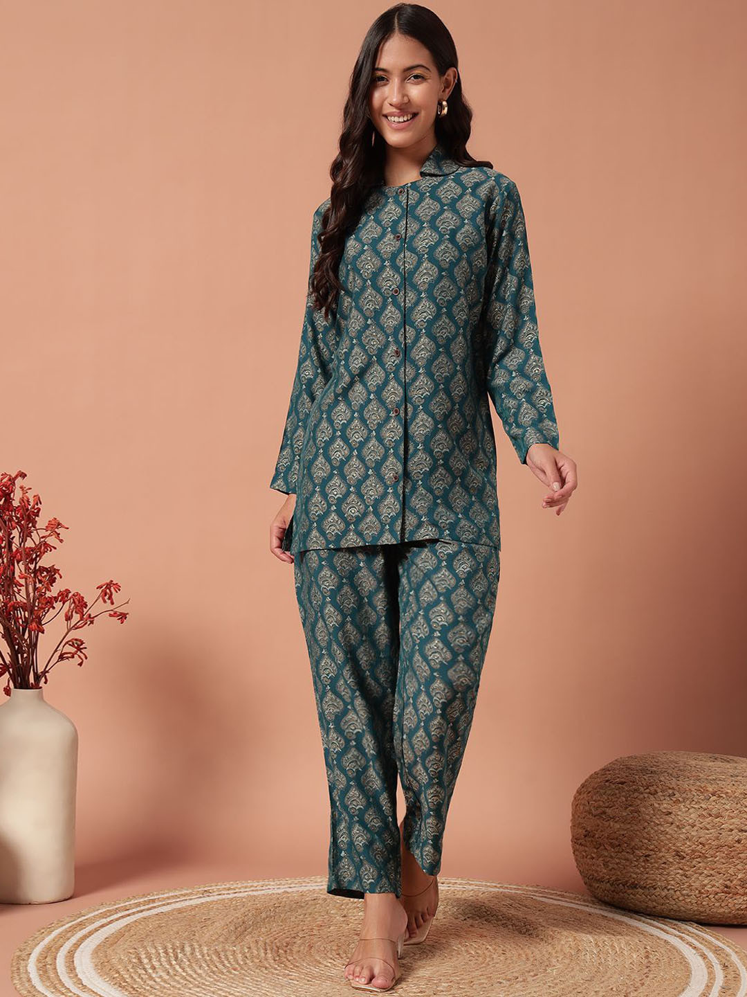 Plagg Ethnic Motifs Printed Shirt With Trousers