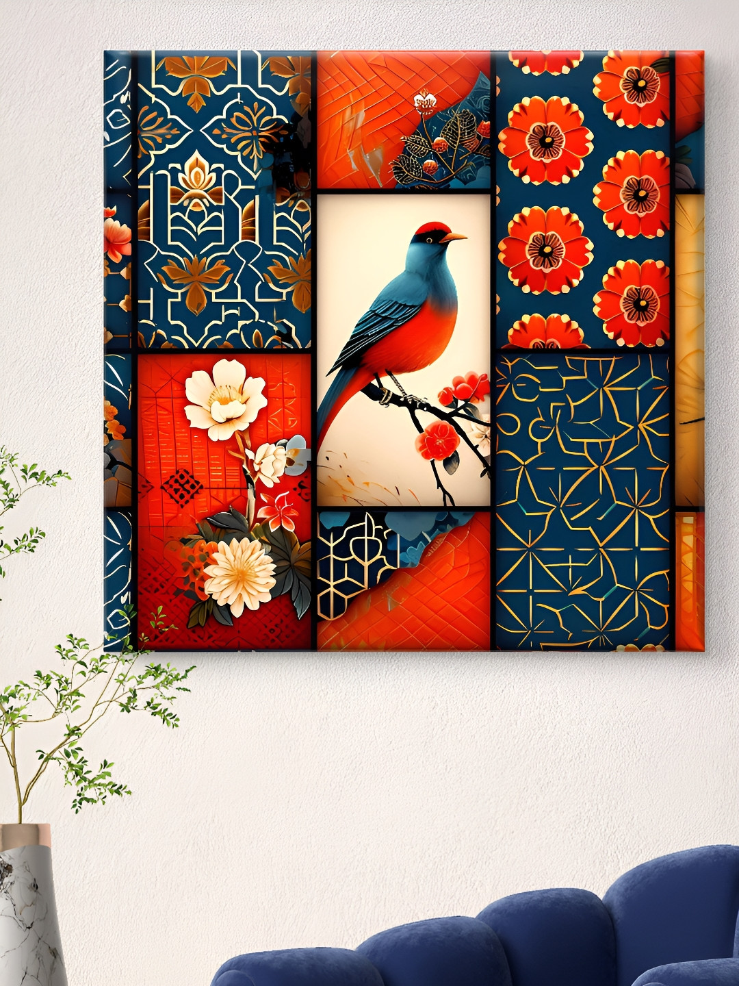 Livin'luxe Red And Blue Birds And Animals Canvas Wall Art