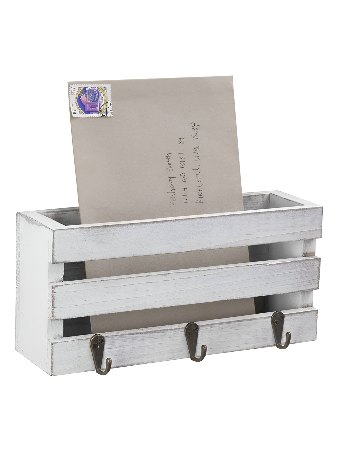 WHITEWHALE White Wooden 3 Hook Key Holder