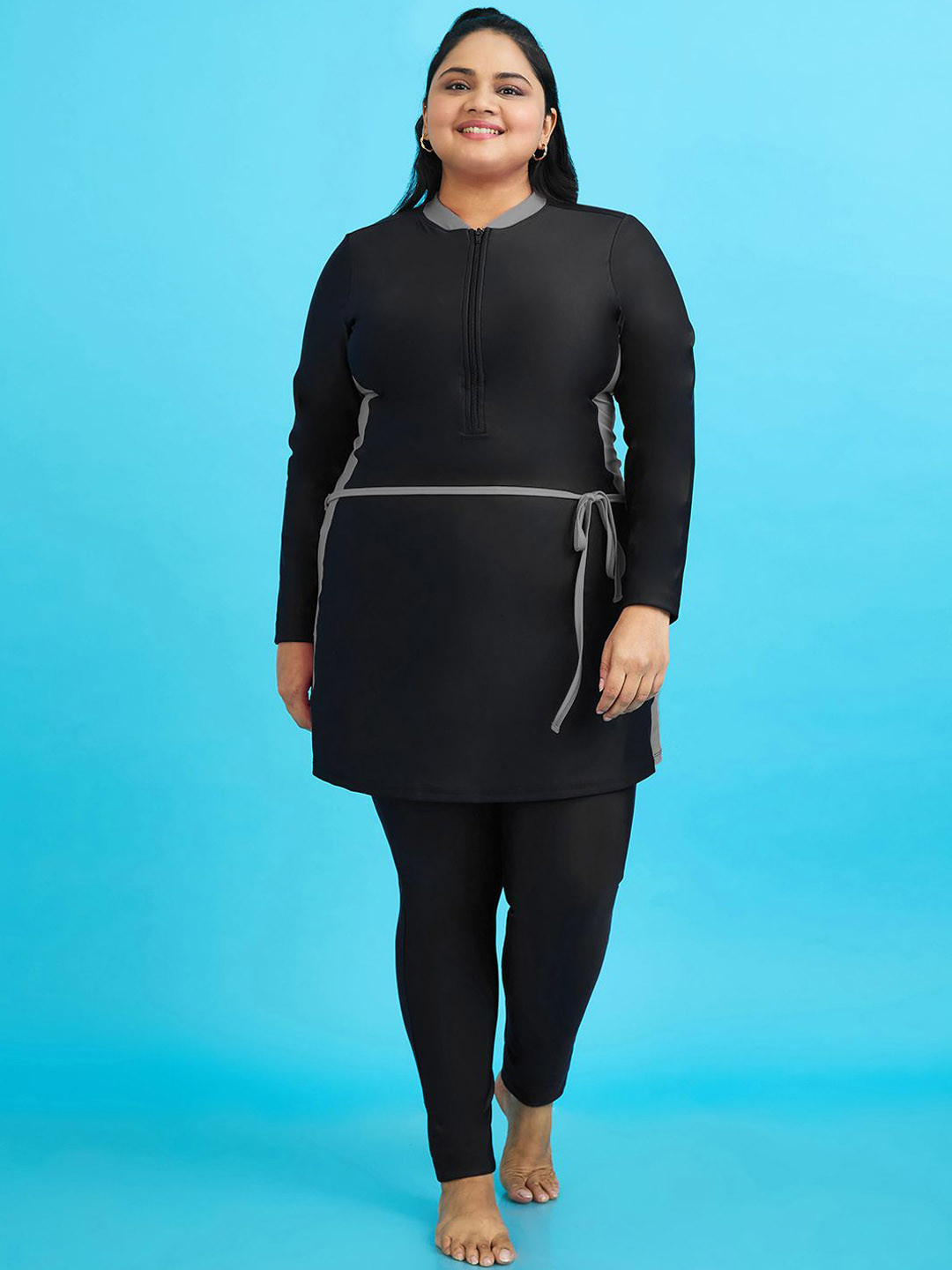 LYCOT Side Panels Round Neck Plus Size Swimming Dress