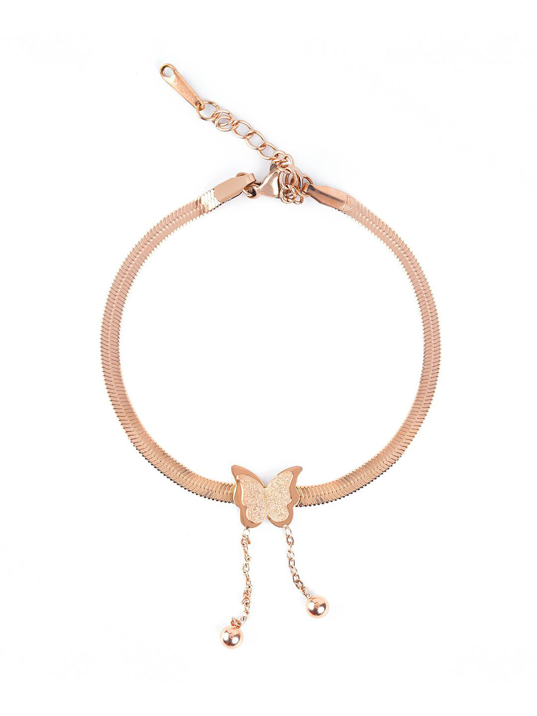 SWASHAA Women Rose Gold-Plated Stainless Steel Butterfly Snake Chain Wraparound Bracelet