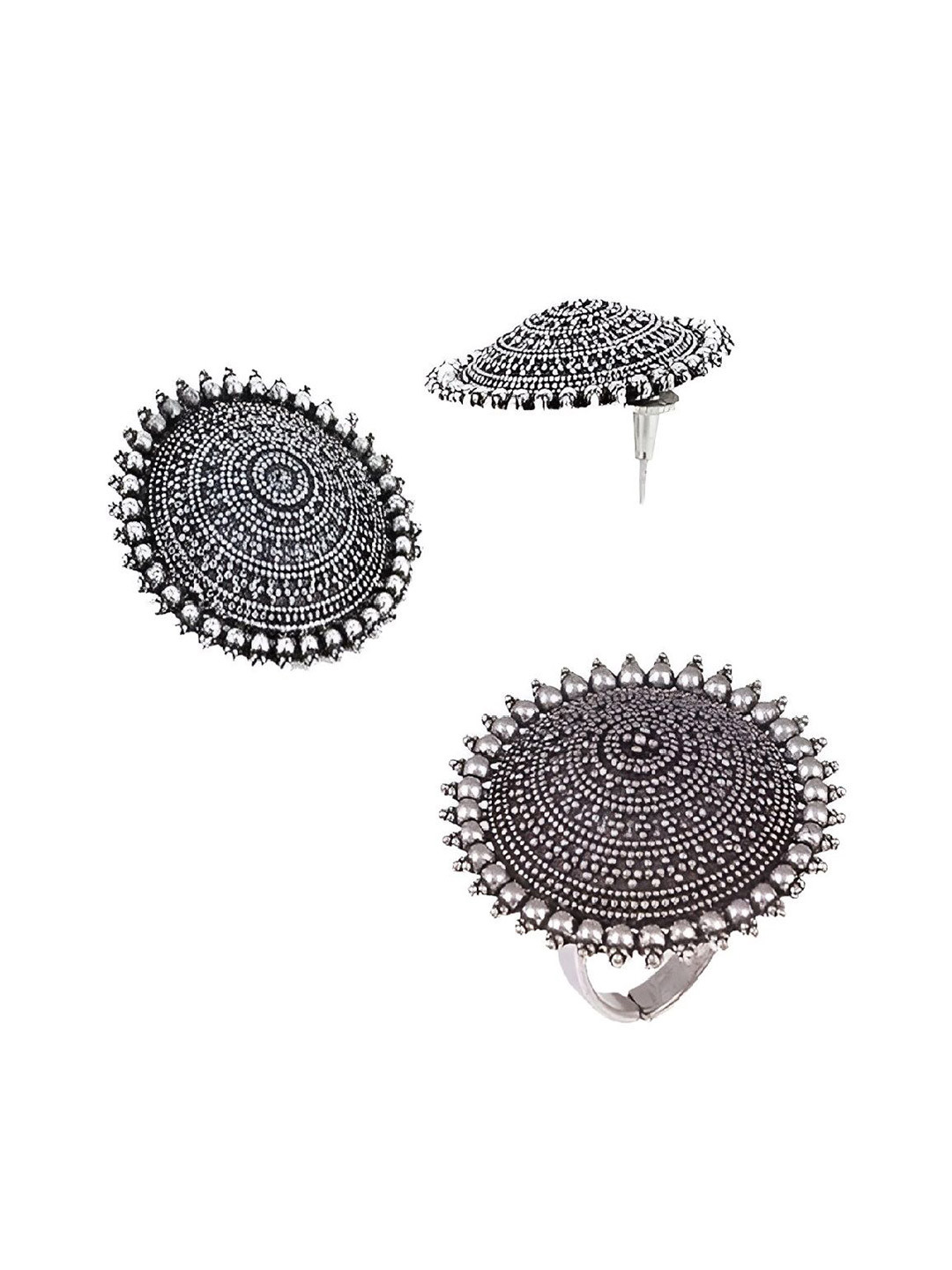 JMBW INTERNATIONAL Silver-Plated Cubic Zirconia Studded Oxidised Studs