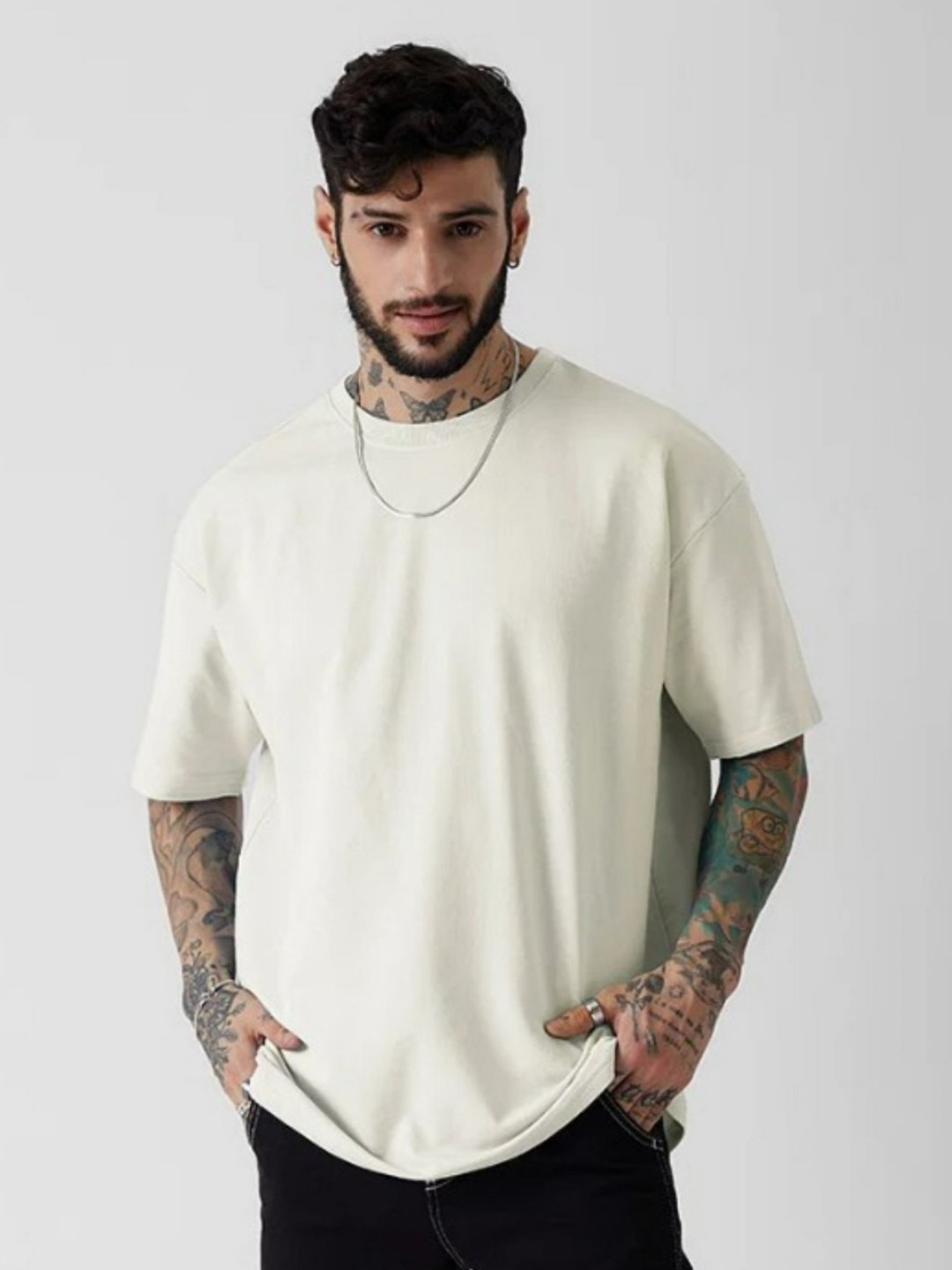 Crazybee T-shirt Men Solid Round Neck Cotton Oversized T-shirt