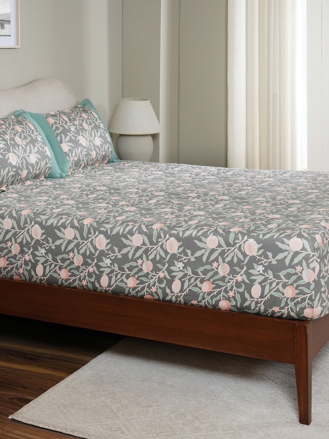 MASPAR Green Leaf Pure Cotton 200 TC Double Fine Bedsheet with a Pillow Cover-60 x 88 inches