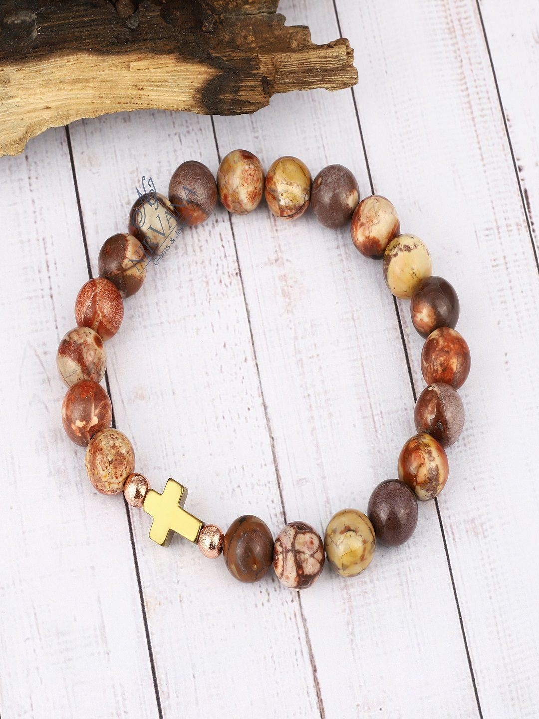 Nirvana Unisex Bird Eye Rhyolite and Hematite Crystals Bracelet