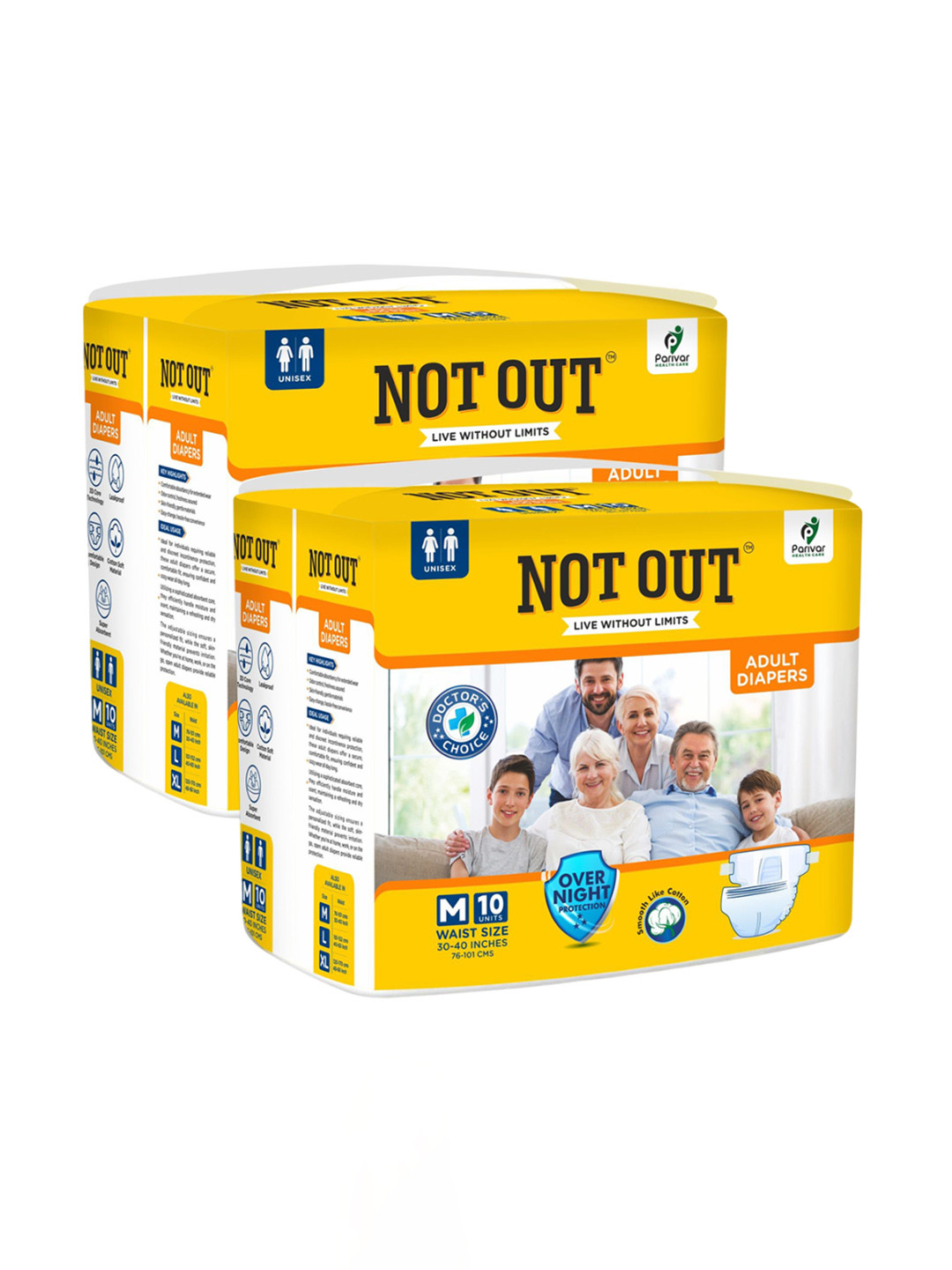 Not Out Unisex Pack Of 2 3D Core Technology Diapers - 10 Pcs Each - M