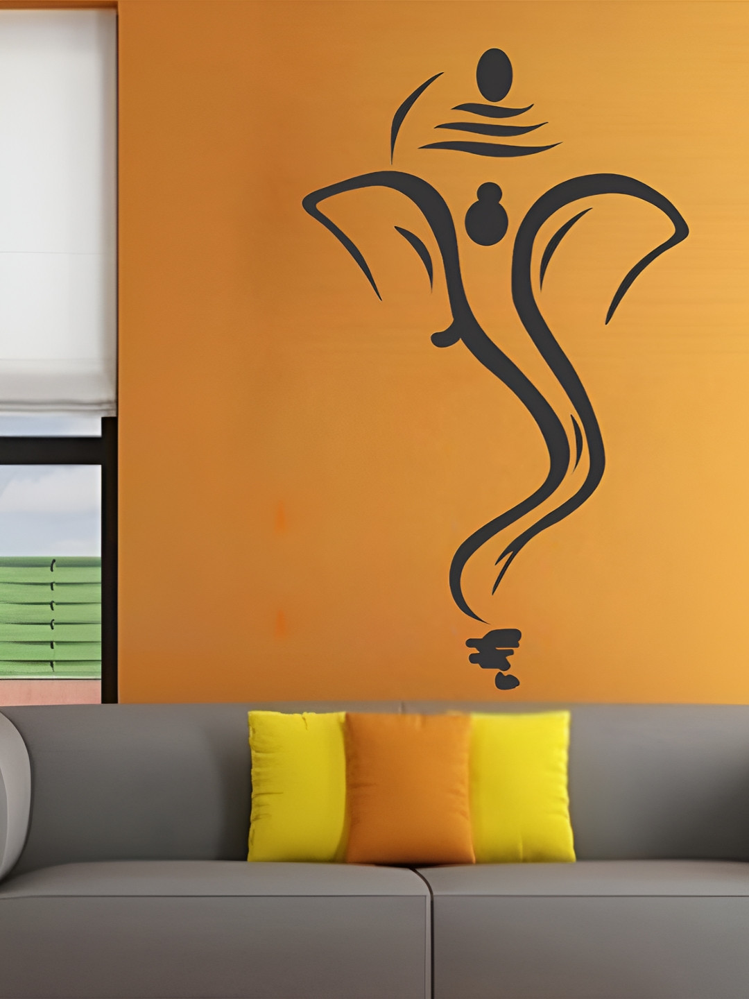 LANSTICK Black Beautiful Ganesha Spiritual Printed Wall Stickers