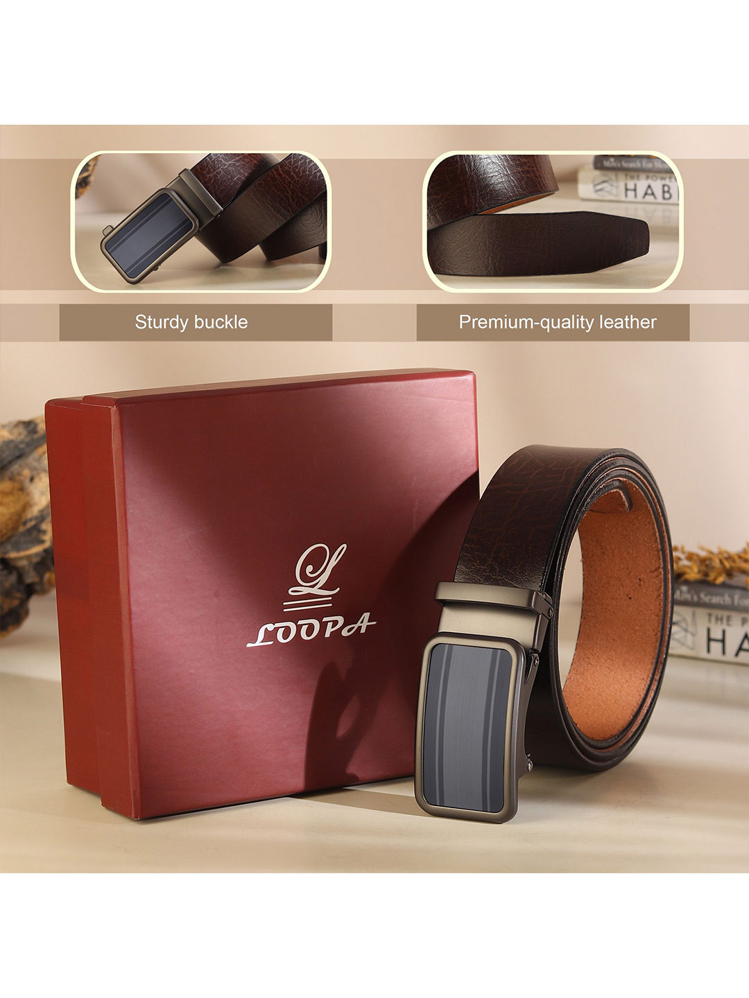 LOOPA Men Leather Formal Slider Buckle Belt