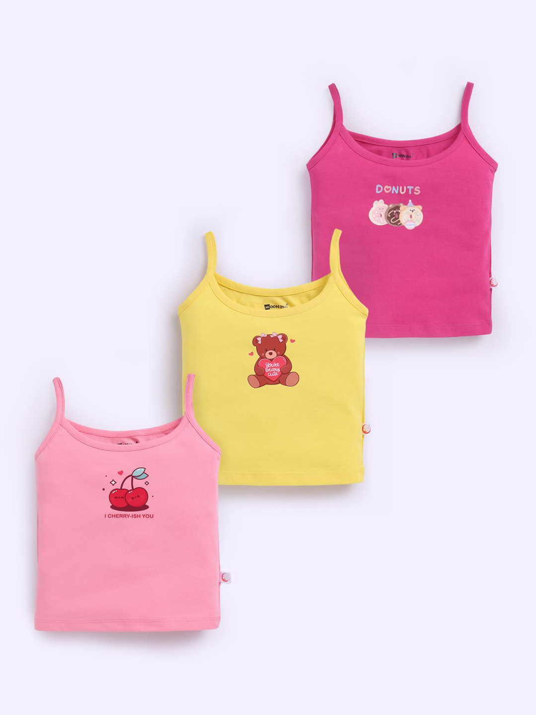 MooNKids Pack Of 3 Girls Graphic Printed Cotton Basic Vests