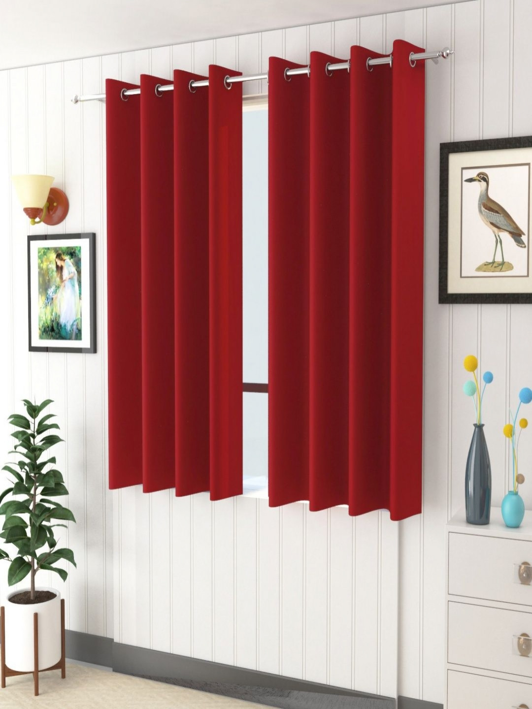 Aura Maroon 2 Pieces Black Out Window Curtains