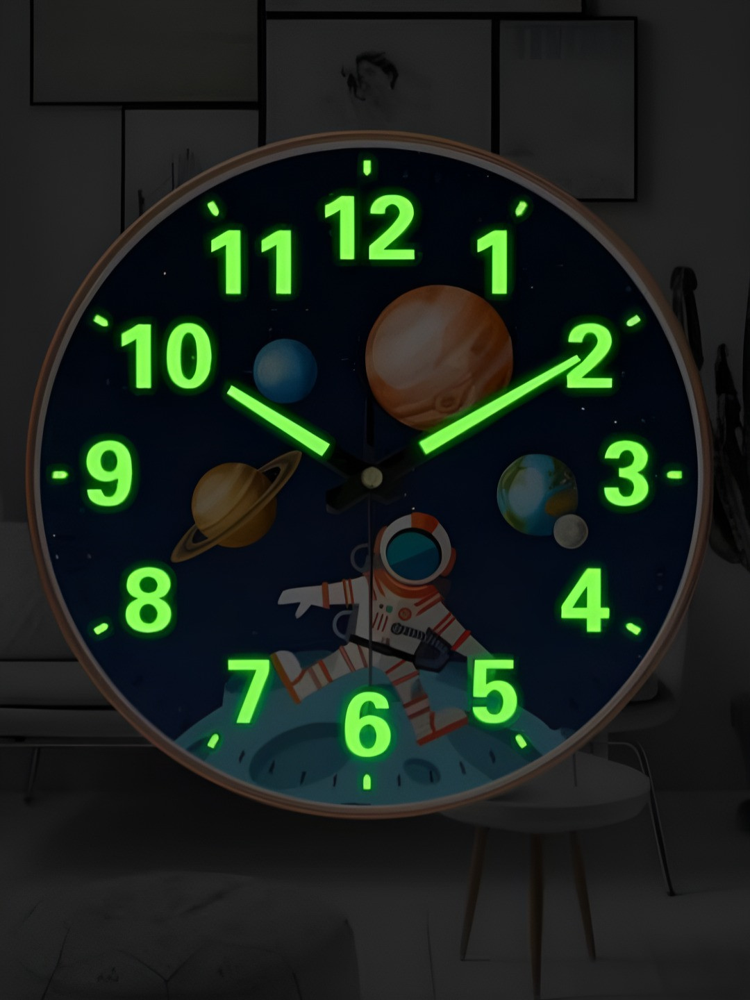 Star work Blue & Brown Printed Round Contemporary Analogue Wall Clock