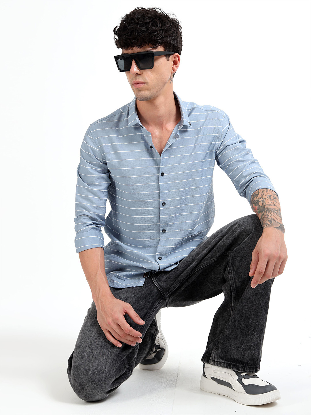 Mystery Of Fashion Men Classic Horizontal Striped Printed Casual Shirt