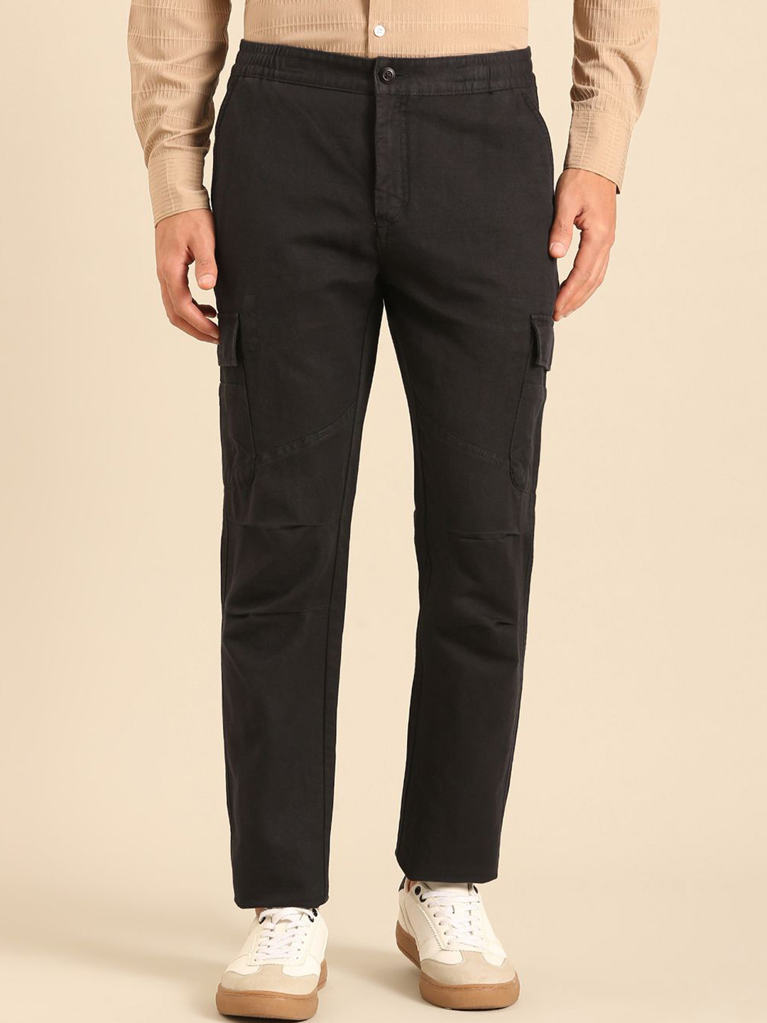 Linen Club Men Slim Fit Mid-Rise Linen Cargos Trousers