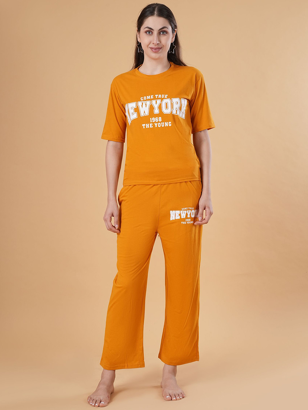 NEYSA Women Typography Printed Round  Round Neck Printed T-Shirt With Trouser Set