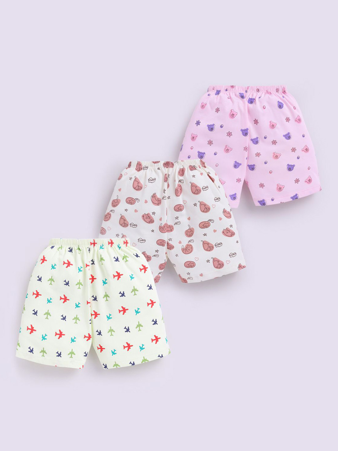 MooNKids Infants Pack Of 3 Printed Pure Cotton Low Rise Briefs R1-MK_Brief_3 beig pnk ylw