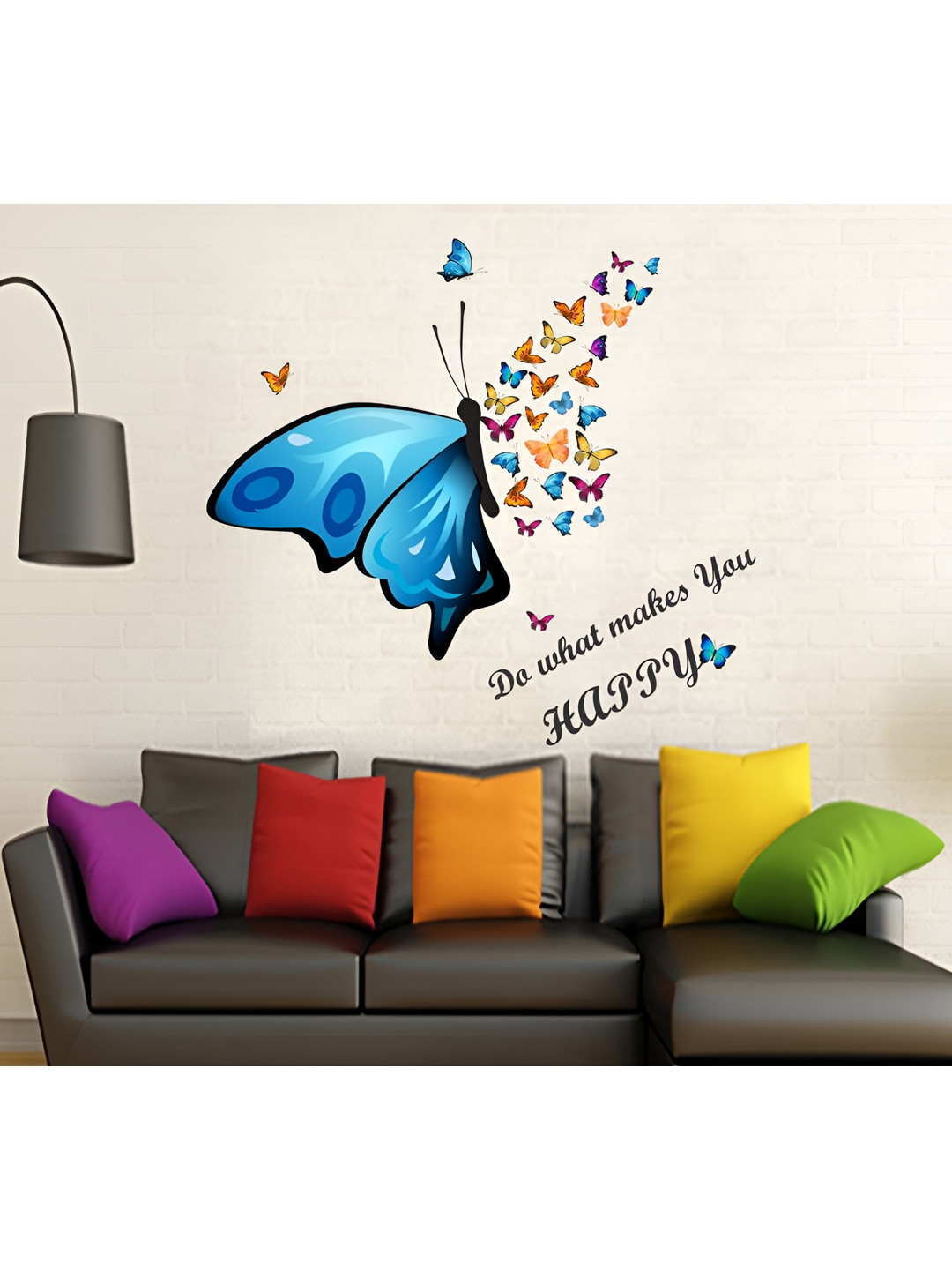 LANSTICK Blue & Black Colourful Butterfly Printed Wall Stickers