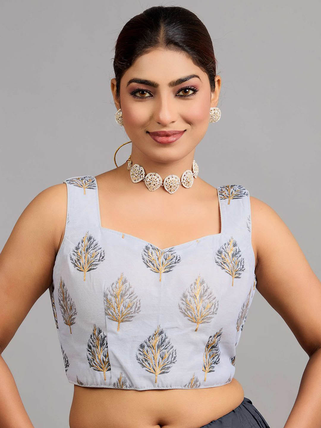 Ethnovog Printed Sweet Heart Neck Saree Blouse