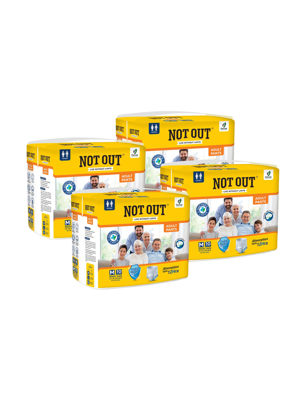 Not Out Pack Of 4 3D Core Technology Diapers - 10 Pieces Each - M