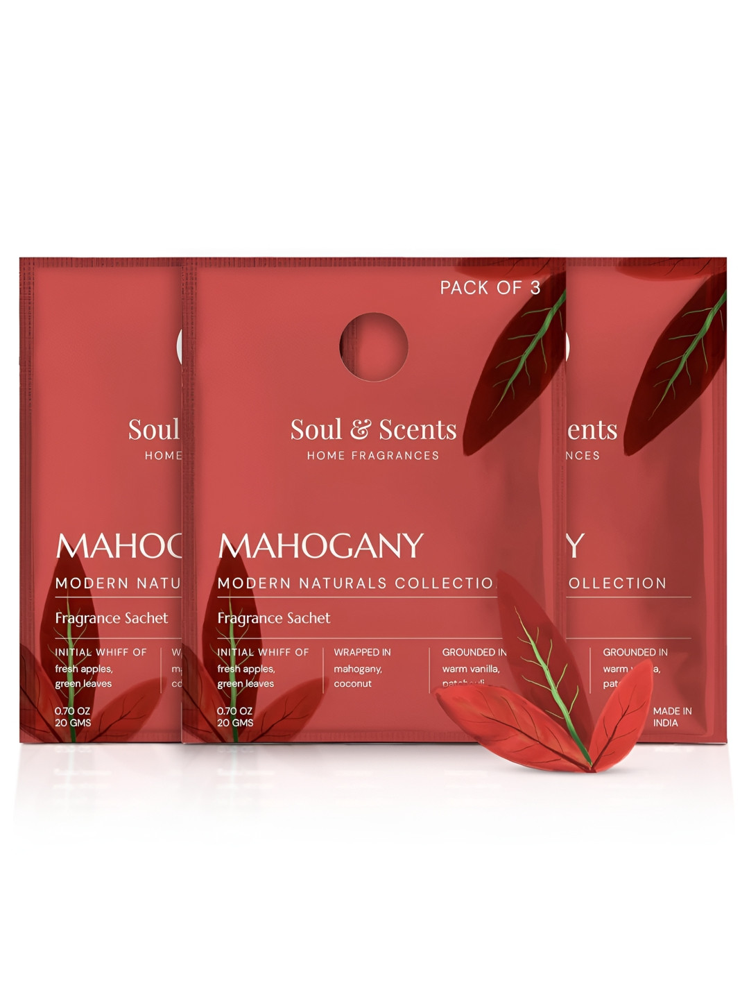 SOUL & SCENTS Pack of 3 Mahogany Fragrance Sachet -20gm Each
