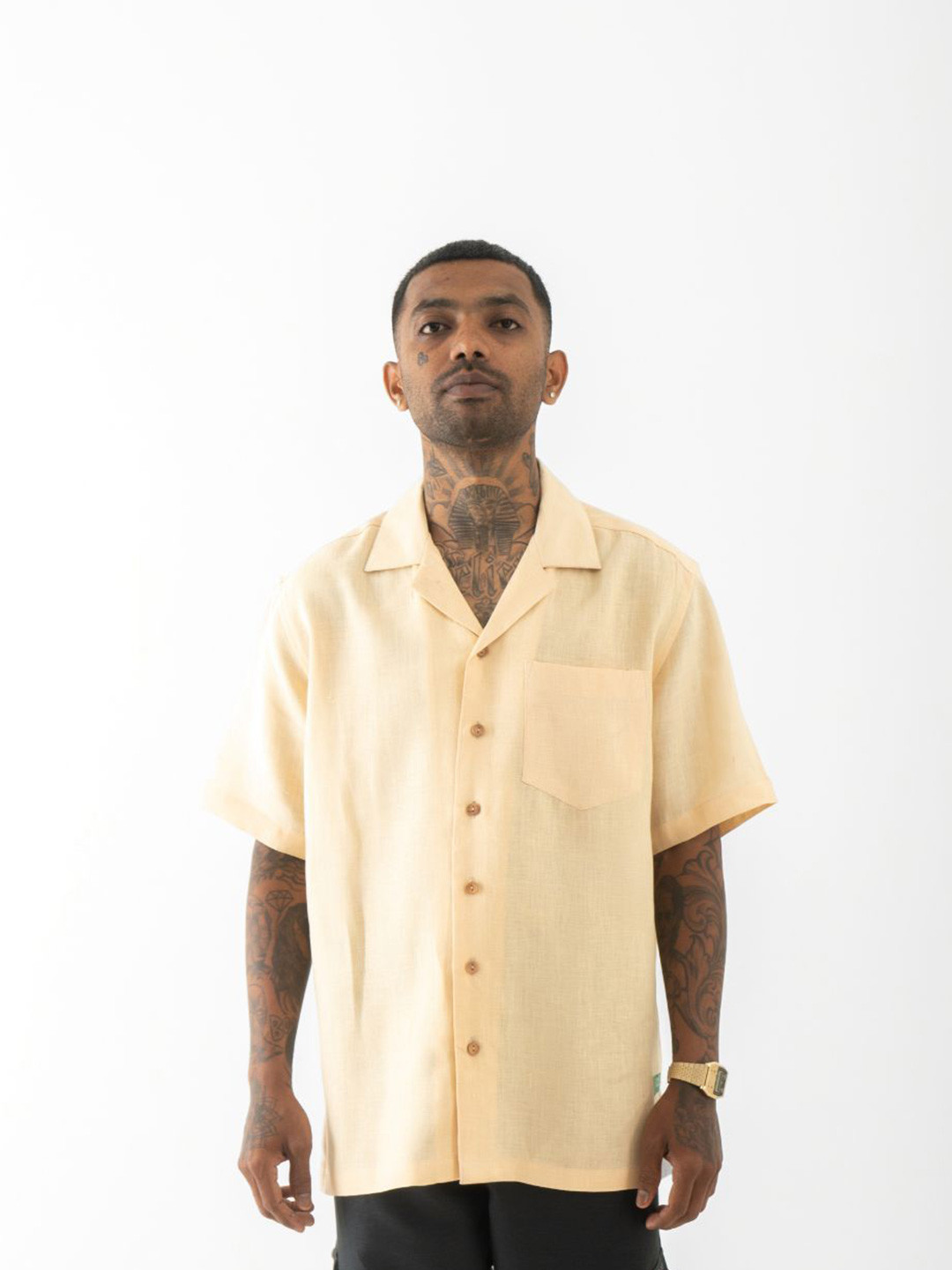 Cannabie Men Comfort Cuban Collar Drop-Shoulder Sleeves Relaxed Fit Casual Shirt