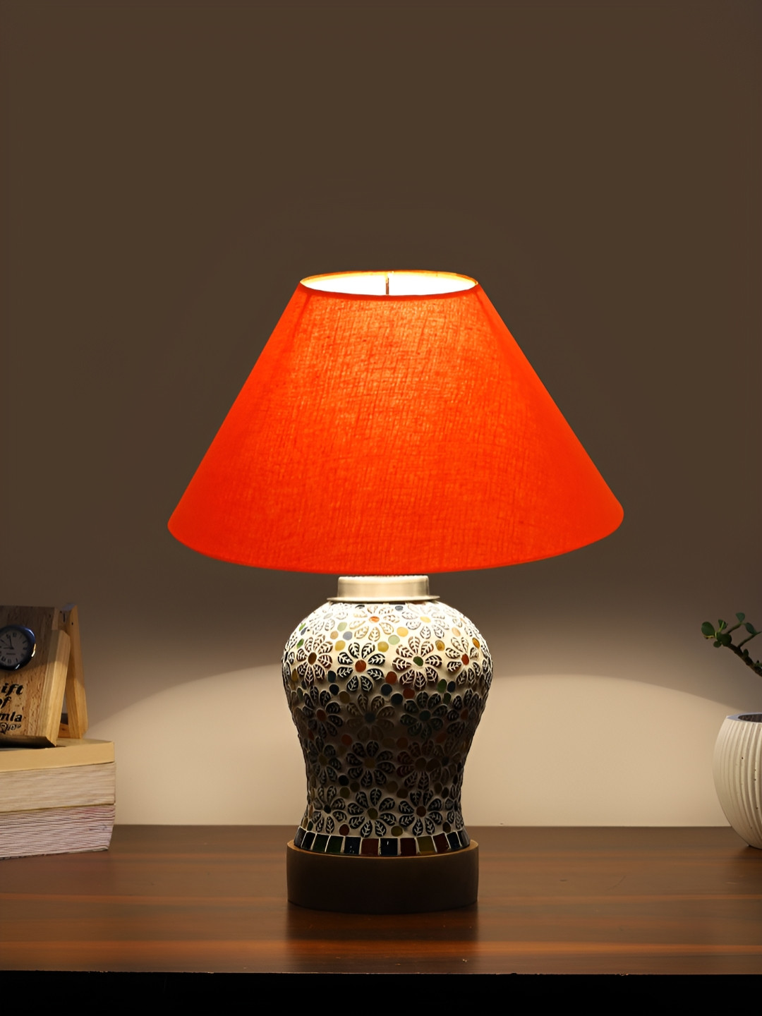 Aura Orange Glass Traditional Frustum Shaped Table Lamp