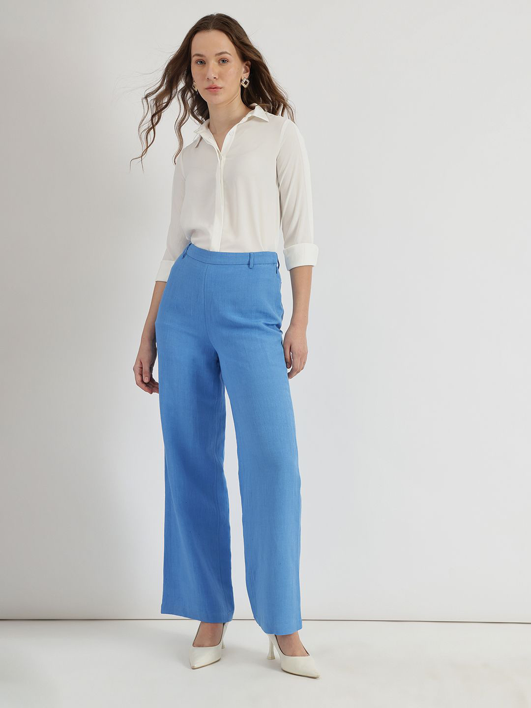 FableStreet Women Custom Loose Fit Mid Rise Wide Leg Linen Formal Trouser