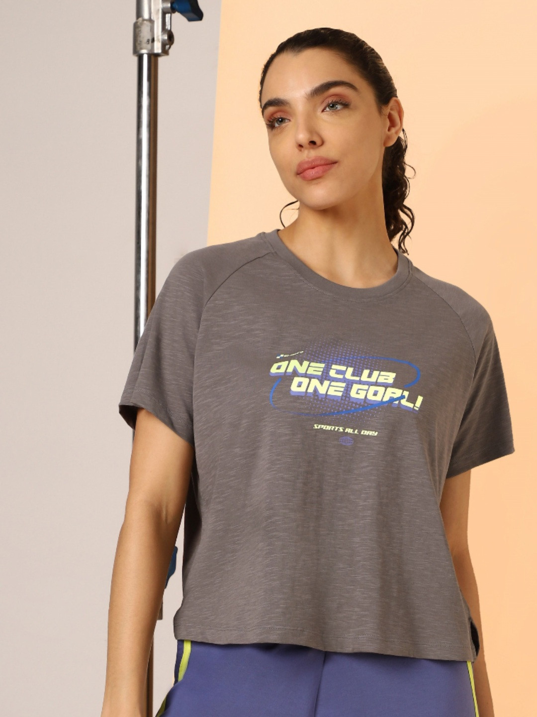 CULT Women Dark Grey Club Boxy Crop fit T-shirt