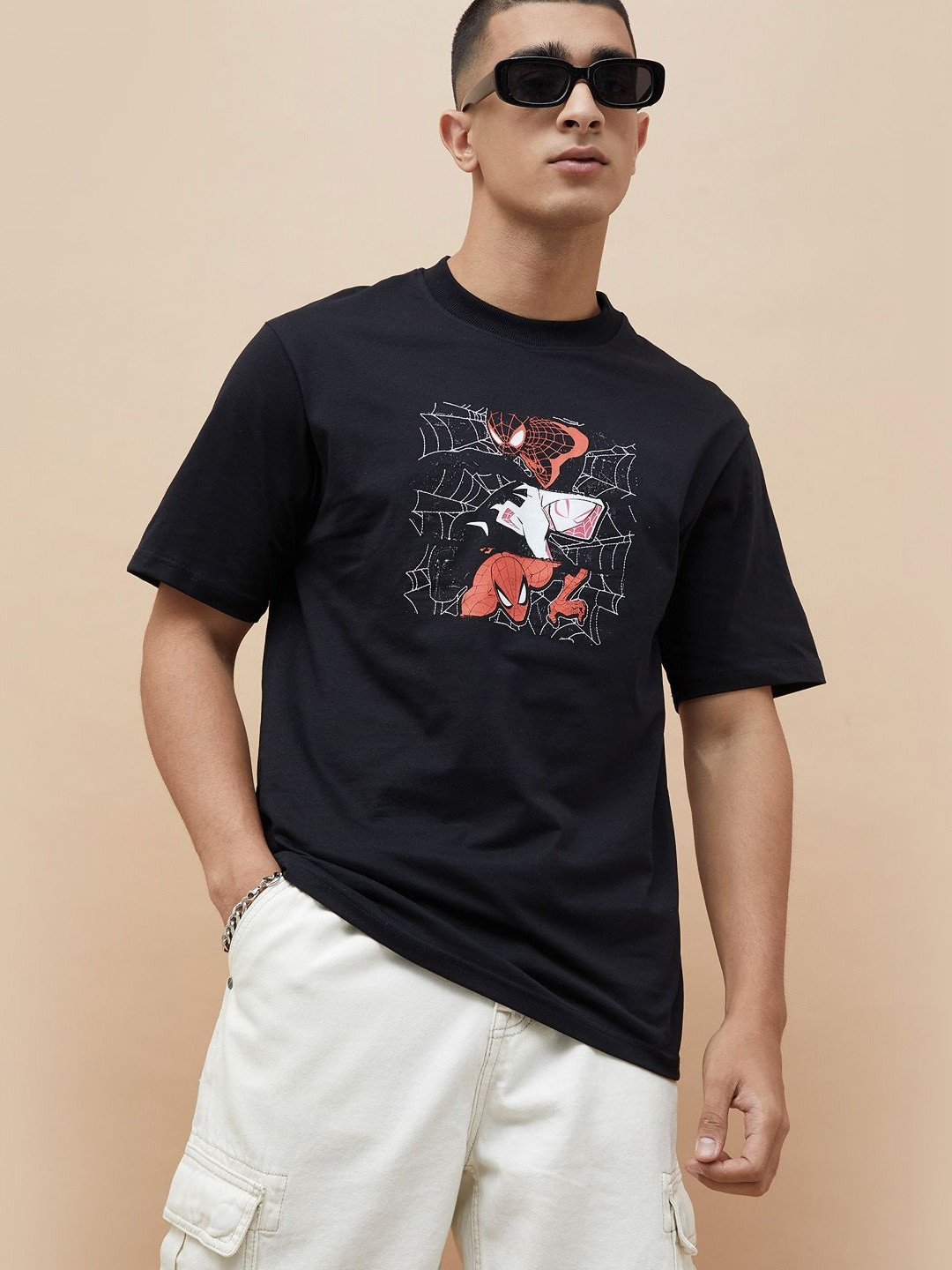 Fame Forever by Lifestyle Men Spider-Man Graphic Printed Cotton Relaxed Fit T-shirt