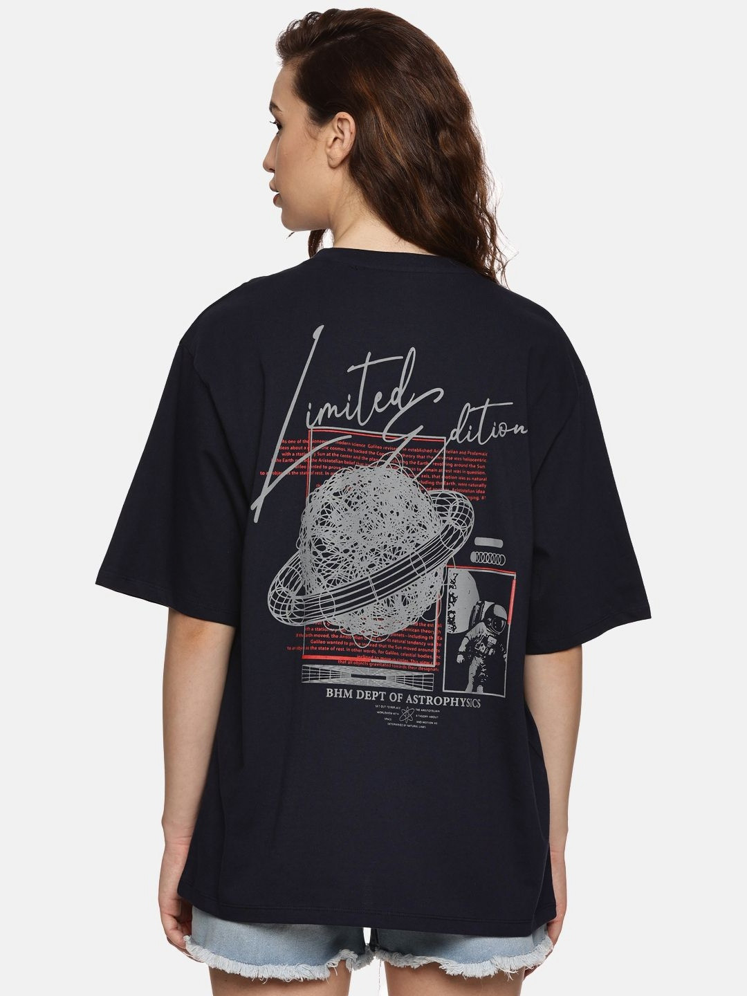 MORSE CODE Women Graphic Printed Round Neck Cotton Oversized T-shirt