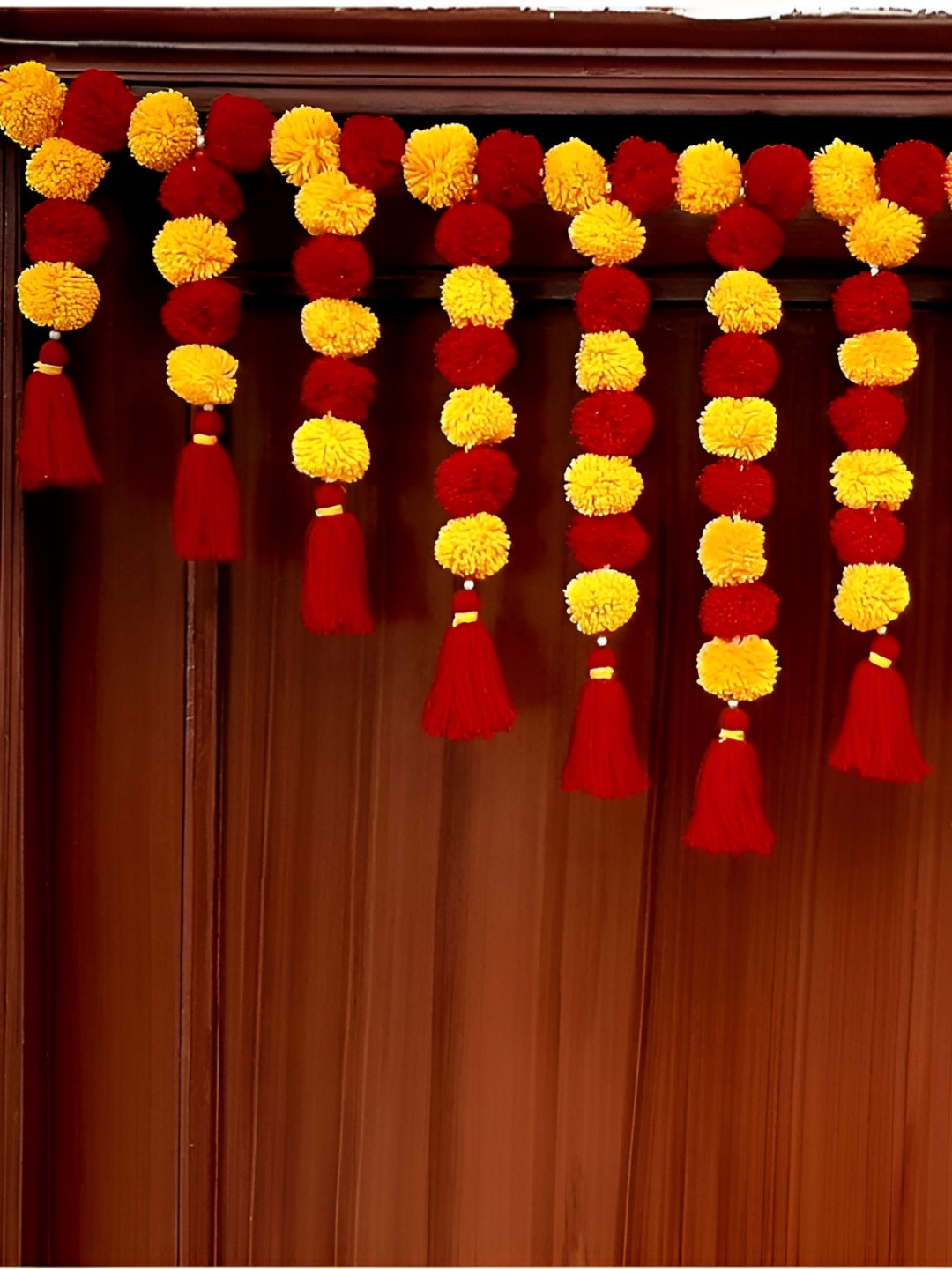 SATVIK CREATIONS Red & Yellow Pom Pom Thoran Festive Decor