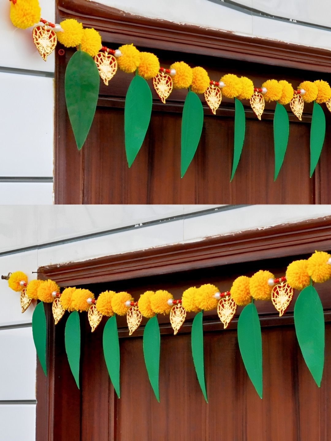 SATVIK CREATIONS Green & Yellow Handcrafted Pom Pom ThoranFestiveDecor