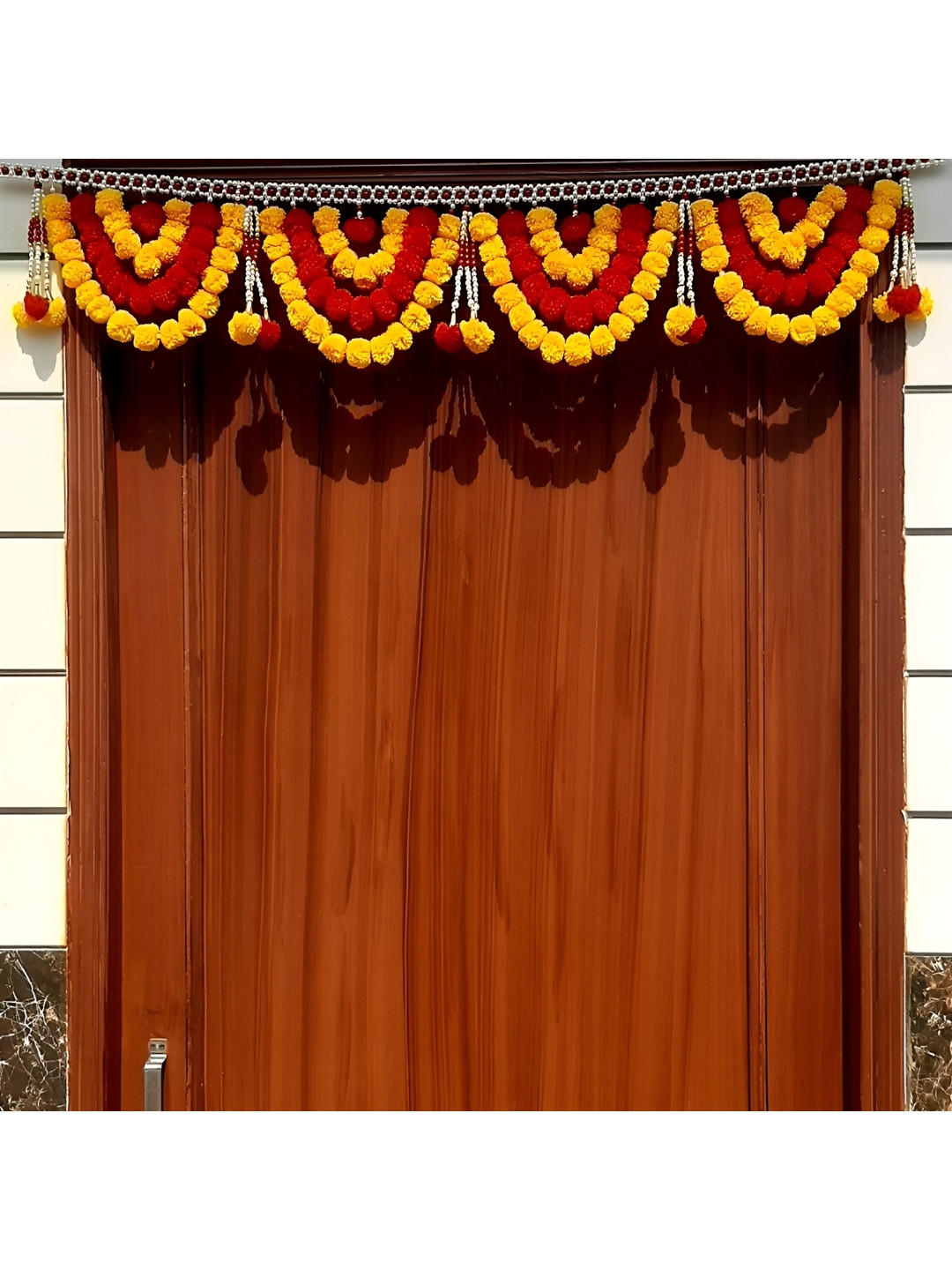 SATVIK CREATIONS Yellow & Red Woolen Pom Pom Thoran Festive Decor