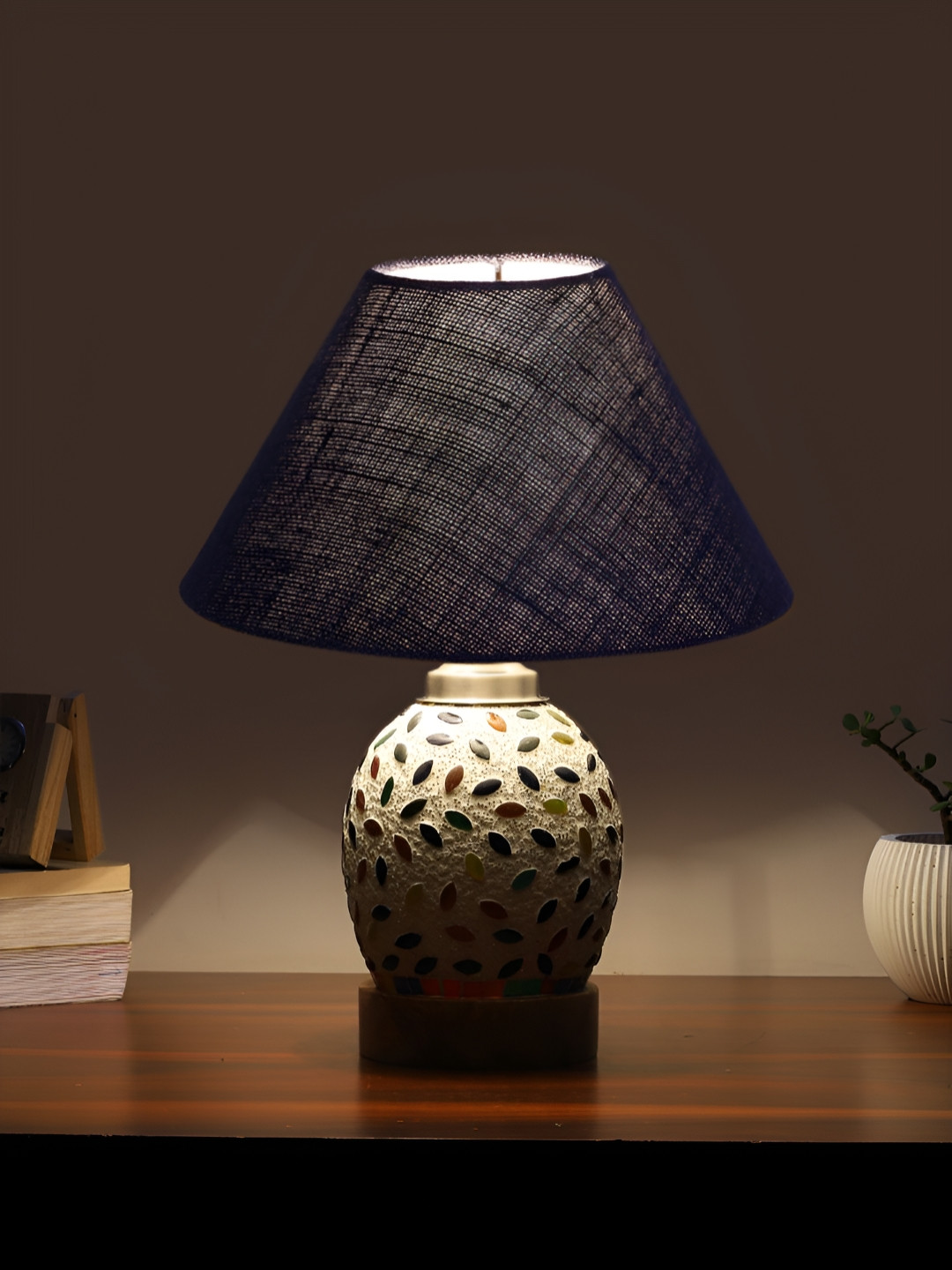 Aura Conical Blue & White Printed Glass Frustum Shaped Table Lamp