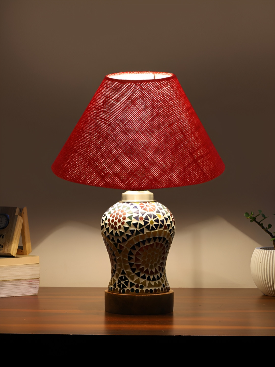 Aura Maroon Glass Traditional Abstract Shaped Table Lamp