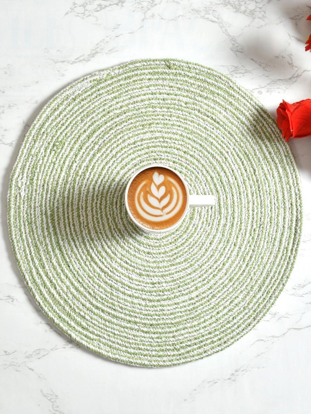 Aura 6-Pcs Green & White Spiral Round Cotton Table Placemats