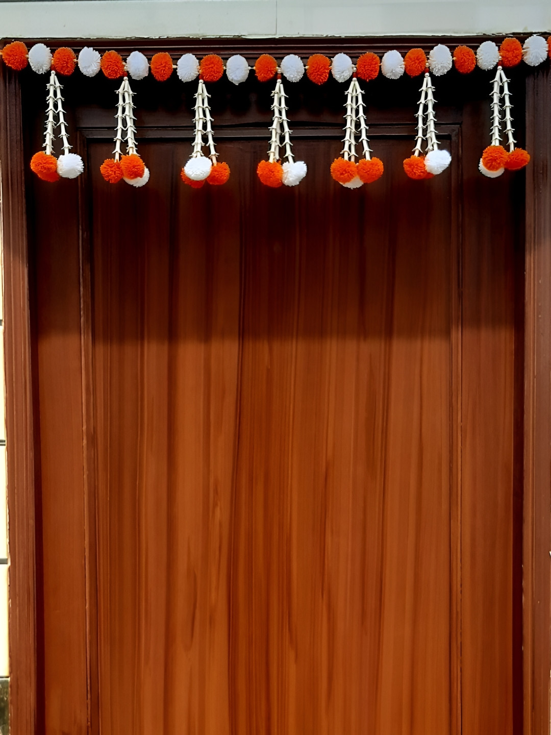 SATVIK CREATIONS White & Orange Pom Pom Thoran Festive Decor