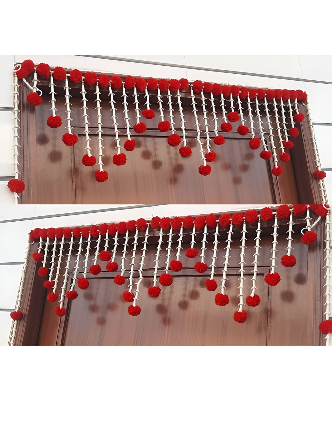 SATVIK CREATIONS Red & White Pom Pom Thoran Festive Decor