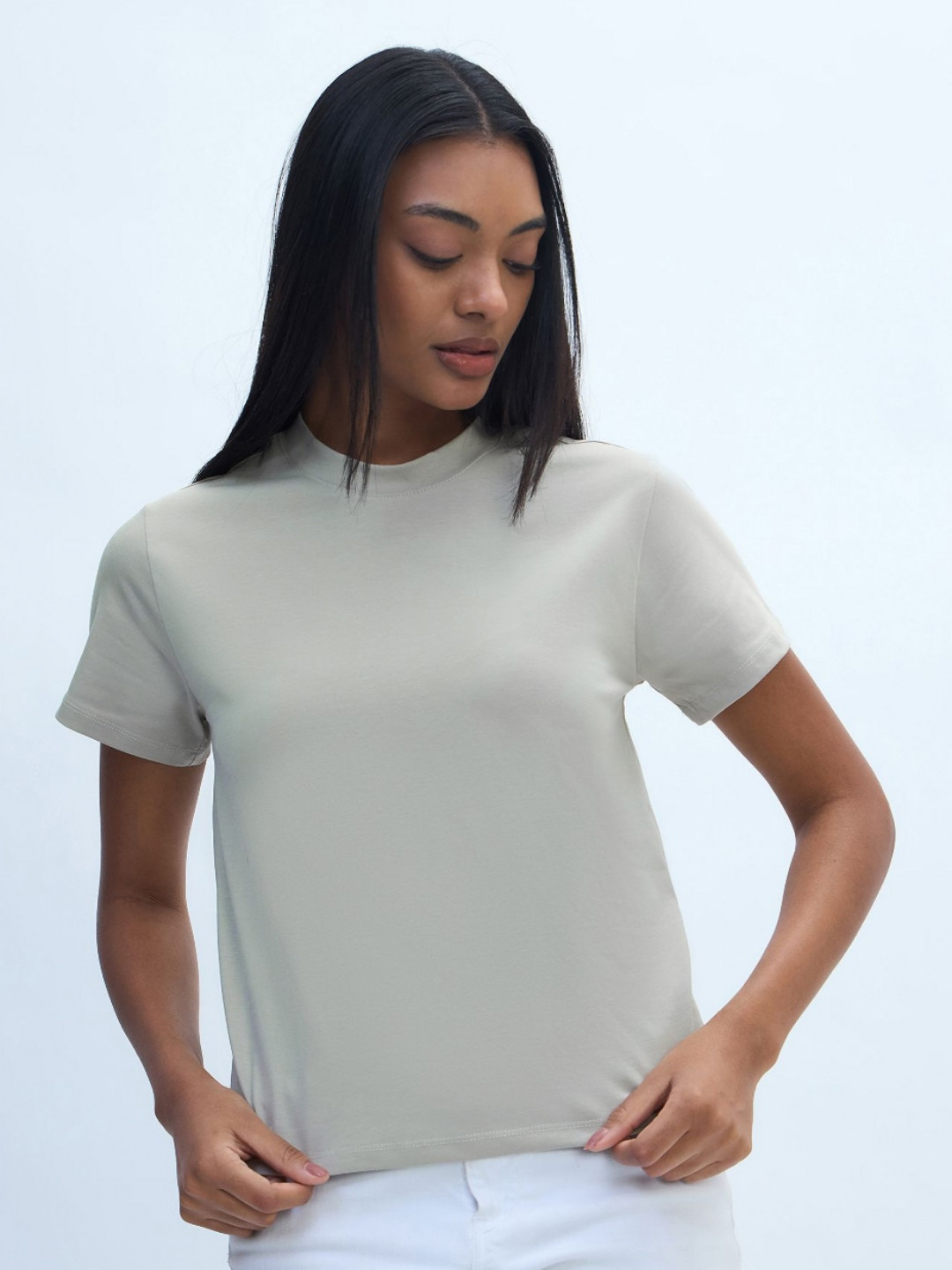 Nun Women Solid Round Neck Cotton Relaxed Fit T-shirt
