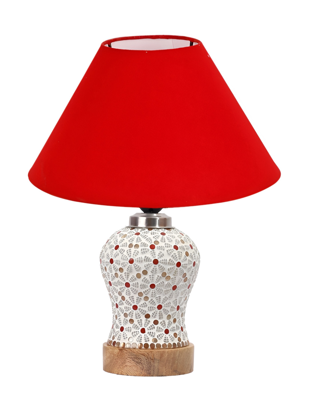 Aura Red Textured Frustum Shaped Mosaic Glass Table Lamp