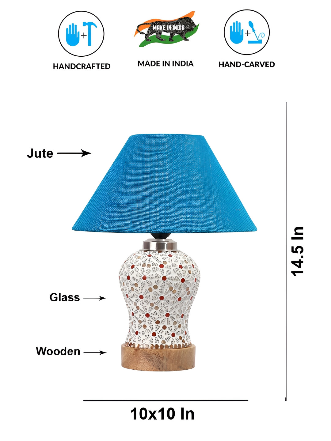 Aura Turquoise Blue Traditional Frustum Shaped Wooden & Mosaic Glass Table Lamp