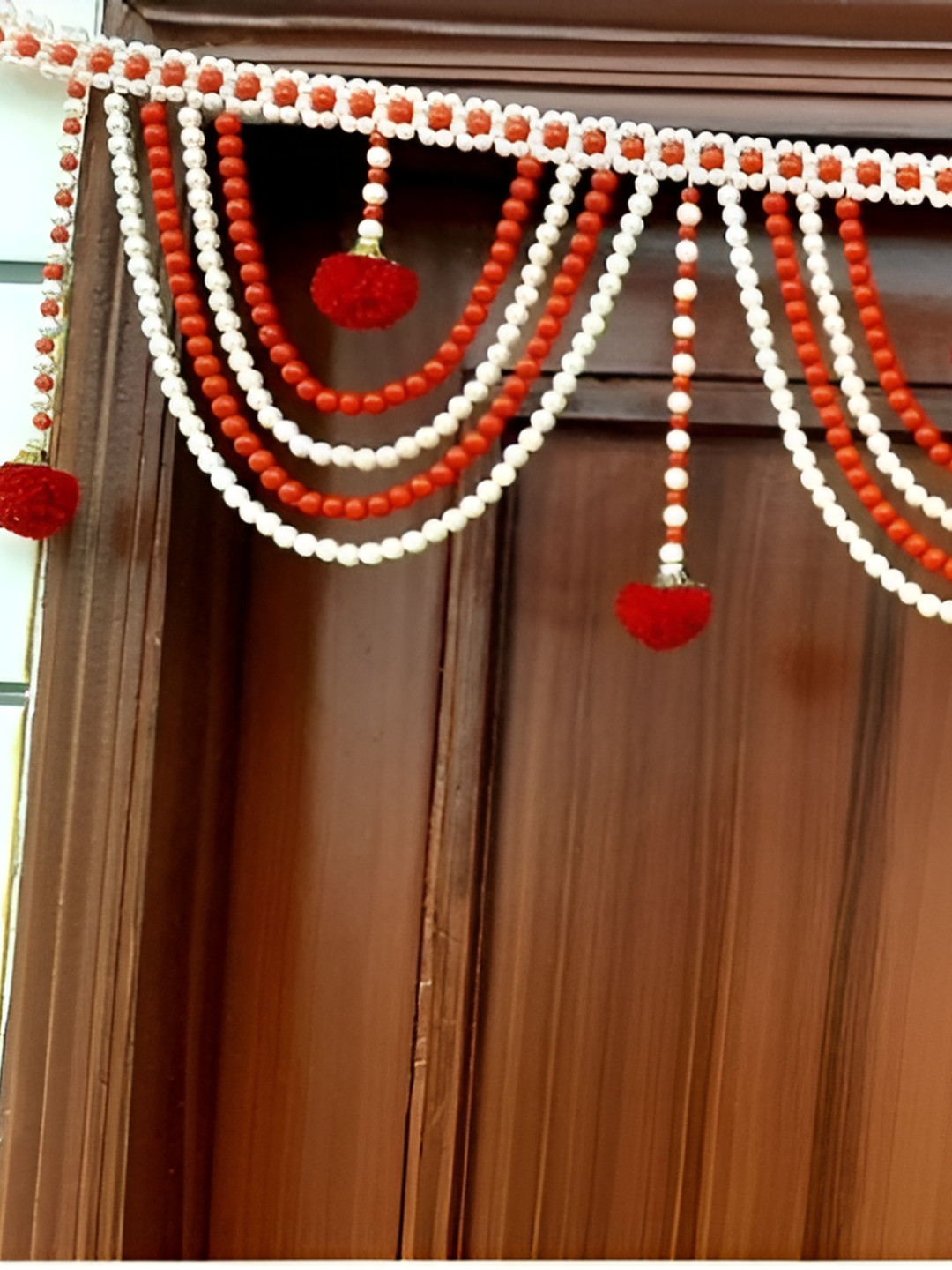 SATVIK CREATIONS Red & White Beaded Thoran Festive Decor