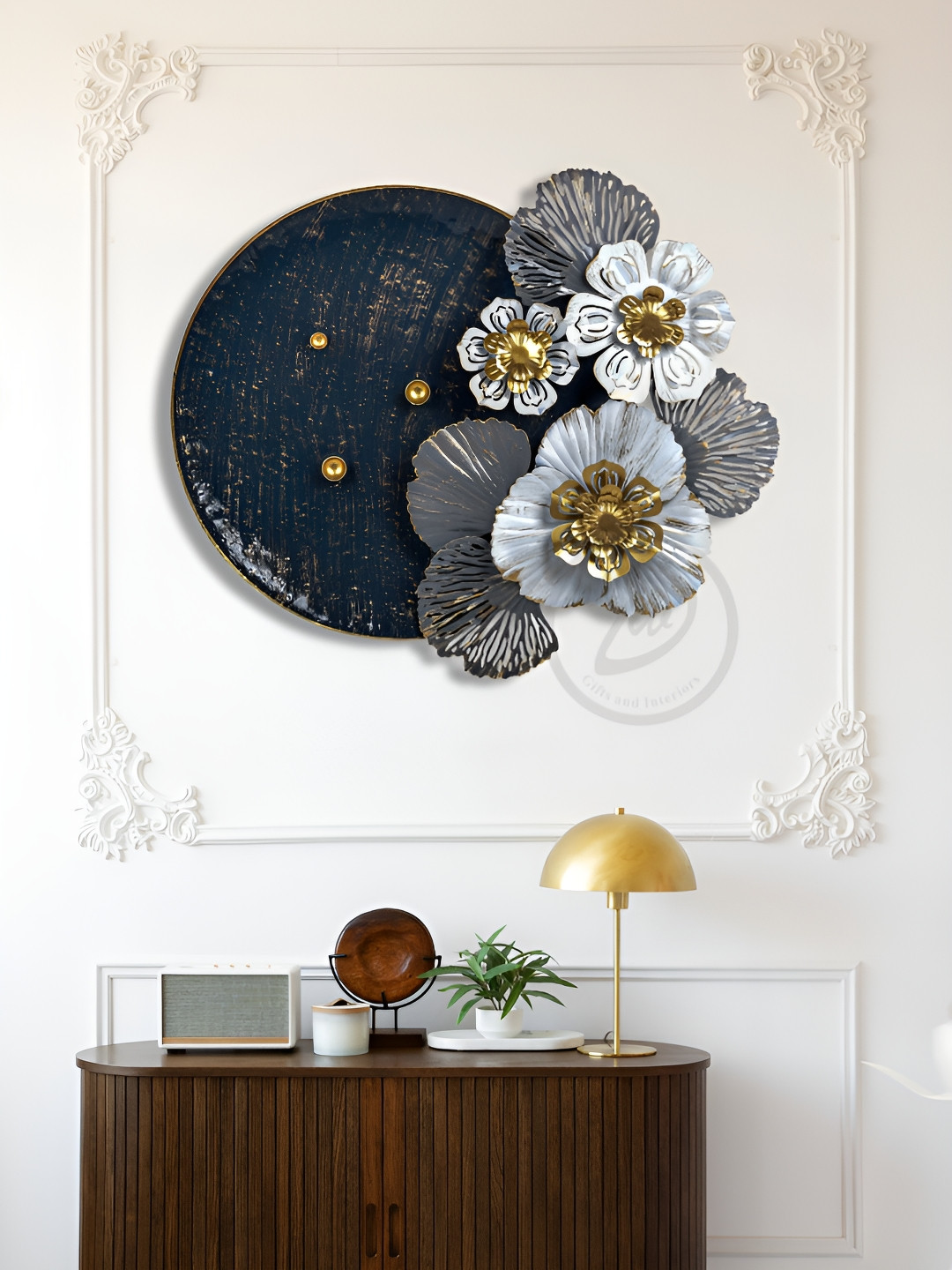 DESIGN WORLD GIFTS AND INTERIORS Floral Disc Wall Art Metal Glossy Hall Wall Hangings-22In