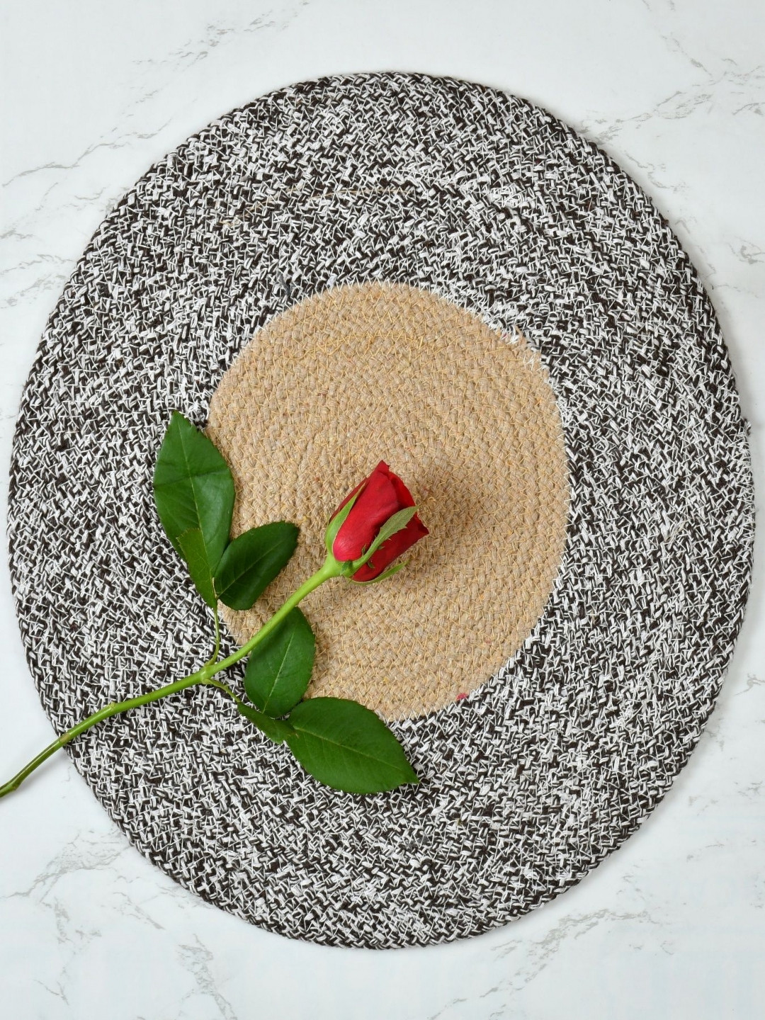 Aura 4-Pcs Coffee Brown & White Spiral Round Cotton Table Placemats