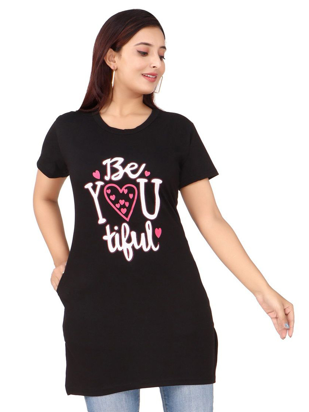 Woollen 4U Women Typography Printed Round Neck Cotton T-shirt