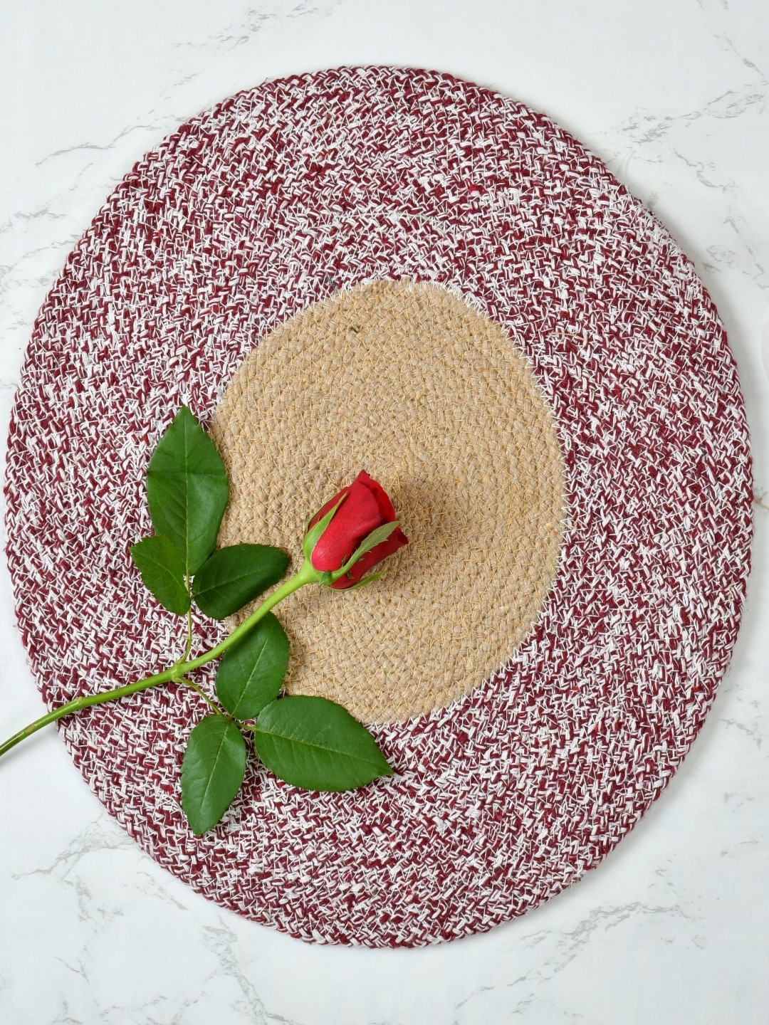 Aura 4-Pcs Maroon & Cream Spiral Round Cotton Table Placemats